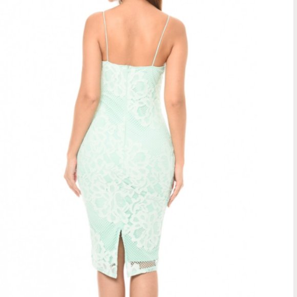 NWT Mint Green Strapy Lace Midi Dress Vestido - Picture 3 of 5